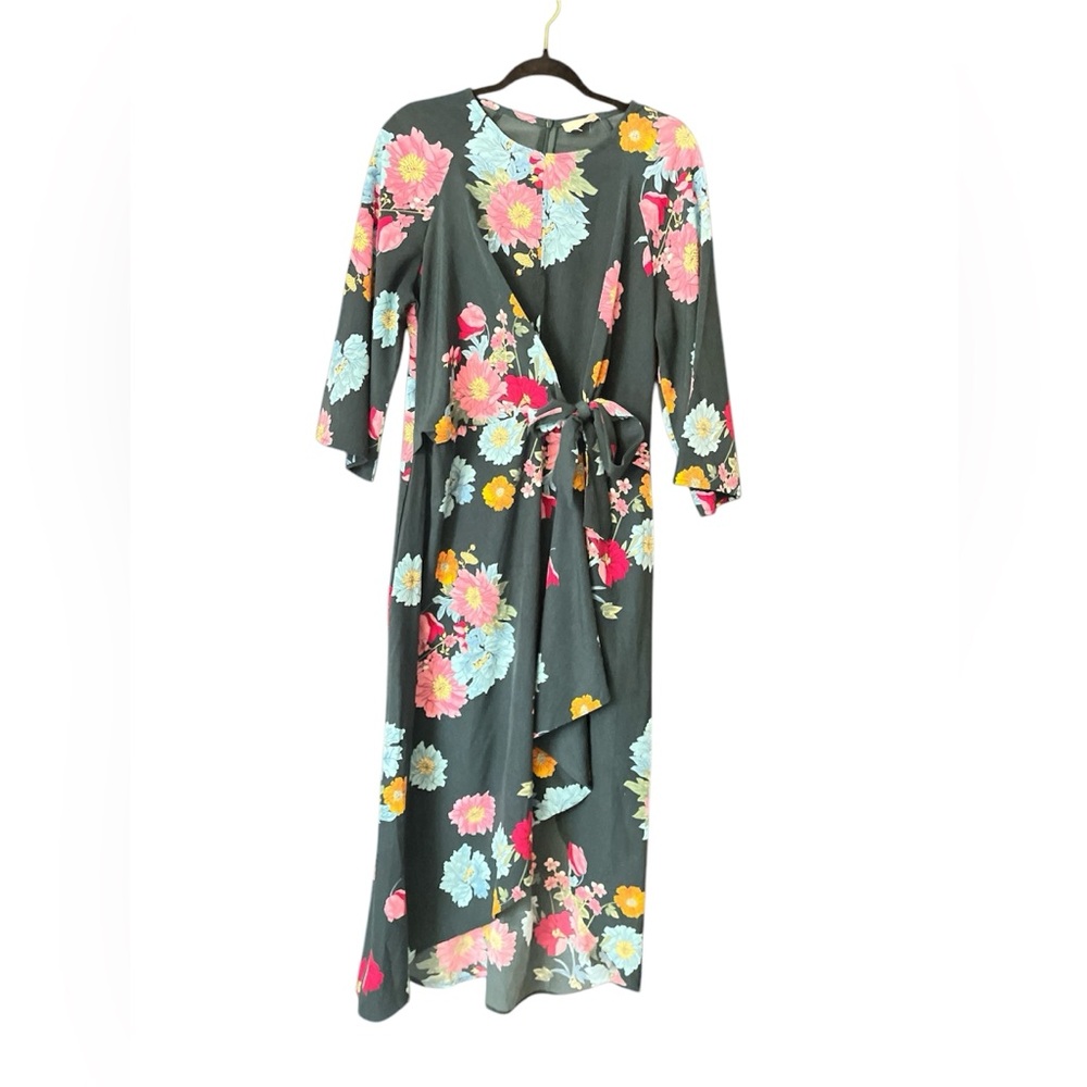 Meloday Green Floral Faux Wrap Dress